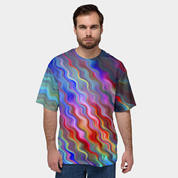 Футболка оверсайз мужская Волнистые разноцветные линии, цвет: 3D-принт — фото 2