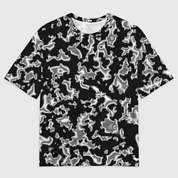 Мужская футболка оверсайз Капли жидкого металла - камуфляж на чёрном