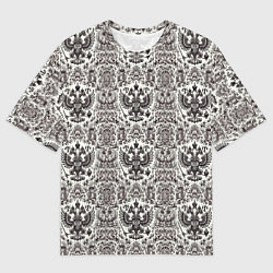 Футболка оверсайз мужская Паттерн герба России на белом фоне, цвет: 3D-принт