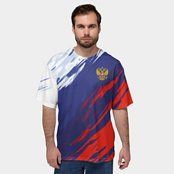 Футболка оверсайз мужская Россия Sport брызги красок триколор, цвет: 3D-принт — фото 2
