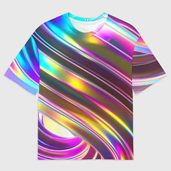 Мужская футболка оверсайз Неоновый скрученный металл разноцветный