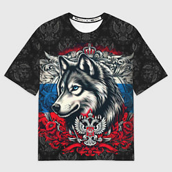 Футболка оверсайз мужская Русский волк и герб России, цвет: 3D-принт