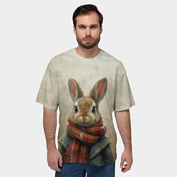 Футболка оверсайз мужская Кролик в шарфе, цвет: 3D-принт — фото 2