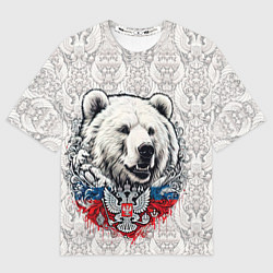 Футболка оверсайз мужская Белый медведь и белый герб России, цвет: 3D-принт