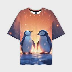 Мужская футболка оверсайз Романтичная пара пингвинов
