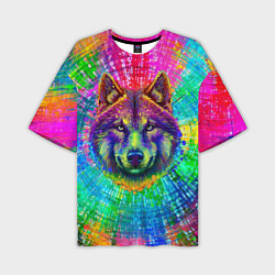 Футболка оверсайз мужская Цветной волк, цвет: 3D-принт
