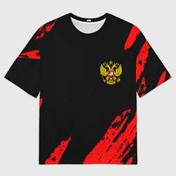 Футболка оверсайз мужская Россия герб краски красные, цвет: 3D-принт