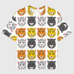 Мужская футболка оверсайз Дикие цветные кошки