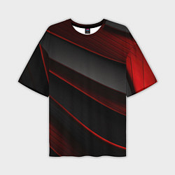 Мужская футболка оверсайз Красная абстракция с черными линиями