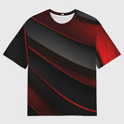 Футболка оверсайз мужская Красная абстракция с черными линиями, цвет: 3D-принт