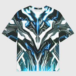 Футболка оверсайз мужская Неоновая кибер броня синяя, цвет: 3D-принт