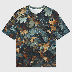 Мужская футболка оверсайз Реалистичный камуфляж из сухих листьев