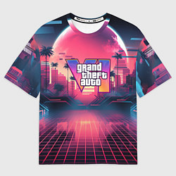 Футболка оверсайз мужская GTA 6 logo retro night, цвет: 3D-принт