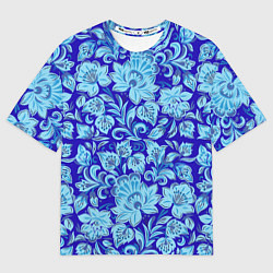 Мужская футболка оверсайз Узоры гжель на темно синем фоне