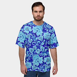 Футболка оверсайз мужская Узоры гжель на темно синем фоне, цвет: 3D-принт — фото 2