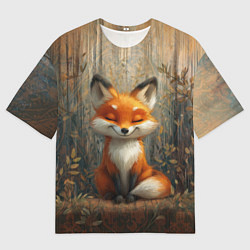 Футболка оверсайз мужская Милый и довольный лисёнок, цвет: 3D-принт