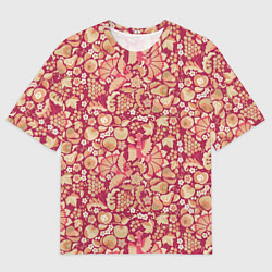 Мужская футболка оверсайз Русский сад с птицами и плодами: паттерн