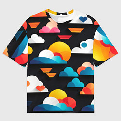 Мужская футболка оверсайз Цветные облака в черном небе