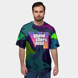 Футболка оверсайз мужская GTA 6 logo яркий неоновый камуфляжный стиль, цвет: 3D-принт — фото 2