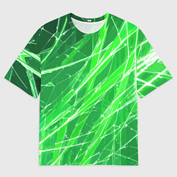 Мужская футболка оверсайз Белые линии на зелёном фоне