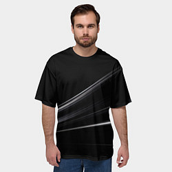 Футболка оверсайз мужская Белые полосы на черной абстракции, цвет: 3D-принт — фото 2