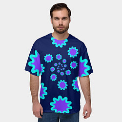 Футболка оверсайз мужская Спираль фиолетовых звезд с циан контуром на темном, цвет: 3D-принт — фото 2