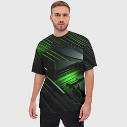 Футболка оверсайз мужская Металл и зеленый яркий неоновый свет, цвет: 3D-принт — фото 2