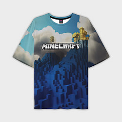Футболка оверсайз мужская Minecraft лого и горы, цвет: 3D-принт