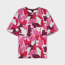 Мужская футболка оверсайз Розовый кошачий камуфляж