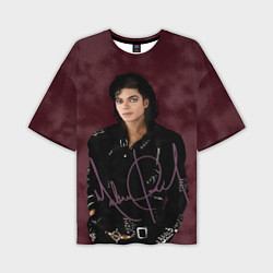 Футболка оверсайз мужская Michael Jackson на бордовом фоне, цвет: 3D-принт
