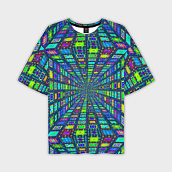 Мужская футболка оверсайз Абстрактный узор коридор из разноцветных квадратов