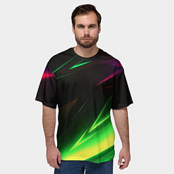 Футболка оверсайз мужская Geometry stripes кислотный неон, цвет: 3D-принт — фото 2