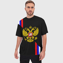 Футболка оверсайз мужская Россия герб триколор полосы, цвет: 3D-принт — фото 2