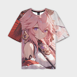 Футболка оверсайз мужская Genshin Impact Яэ Miko smile, цвет: 3D-принт