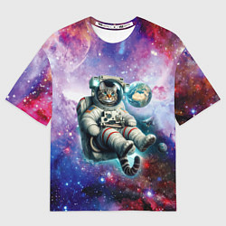 Футболка оверсайз мужская Brave cat in space - ai art, цвет: 3D-принт
