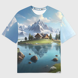 Мужская футболка оверсайз Чудесный день на берегу озера в горах