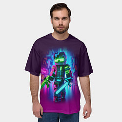 Футболка оверсайз мужская Cyberpunk and Minecraft - collaboration ai art, цвет: 3D-принт — фото 2