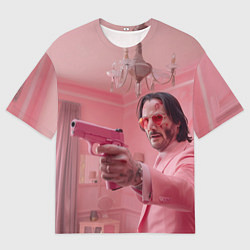 Мужская футболка оверсайз Джон Уик в розовом костюме