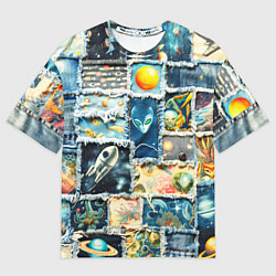 Футболка оверсайз мужская Космические обитатели - пэчворк, цвет: 3D-принт
