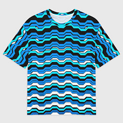 Футболка оверсайз мужская Синие техно волны, цвет: 3D-принт