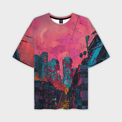 Футболка оверсайз мужская Абстрактный город в неоновых цветах, цвет: 3D-принт