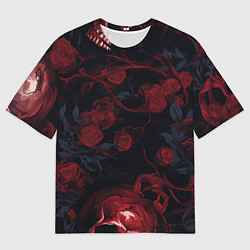 Мужская футболка оверсайз Черепа и алые розы