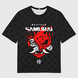 Футболка оверсайз мужская Киберпанк 2077 - логотип самурая, цвет: 3D-принт