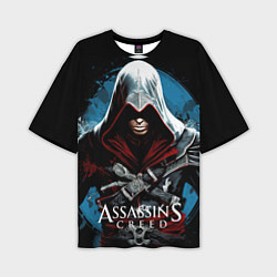 Футболка оверсайз мужская Assassins creed темный синий фон, цвет: 3D-принт