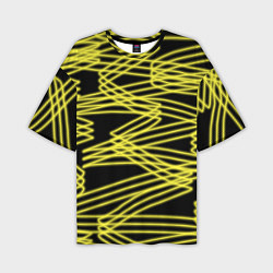 Футболка оверсайз мужская Желтые светящиеся линии, цвет: 3D-принт