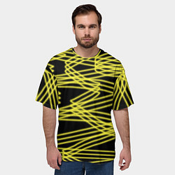 Футболка оверсайз мужская Желтые светящиеся линии, цвет: 3D-принт — фото 2