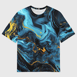 Футболка оверсайз мужская Синяя абстракция с золотым напылением, цвет: 3D-принт