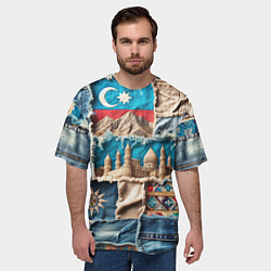 Футболка оверсайз мужская Пэчворк джинсы в Азербайджане, цвет: 3D-принт — фото 2