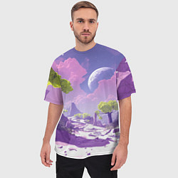 Футболка оверсайз мужская Фиолетовые горы зеленые деревья и космос, цвет: 3D-принт — фото 2
