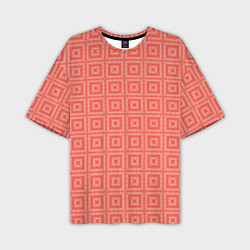 Мужская футболка оверсайз Кораллового цвета геометрический клетчатый узор